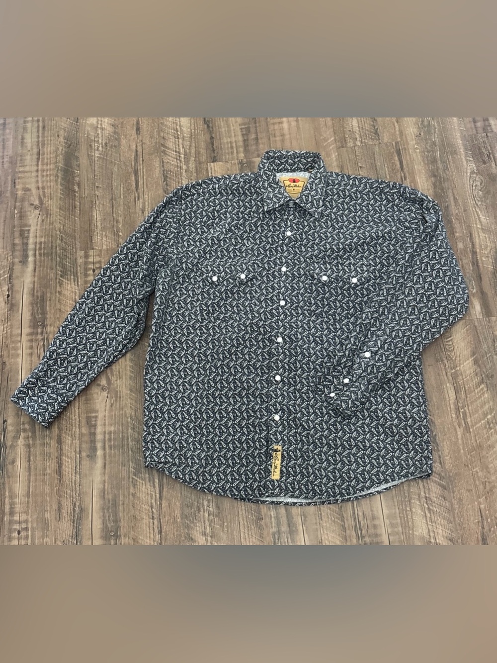 Larry Mahan Black and White Paisley-Print Western Snap Shirt